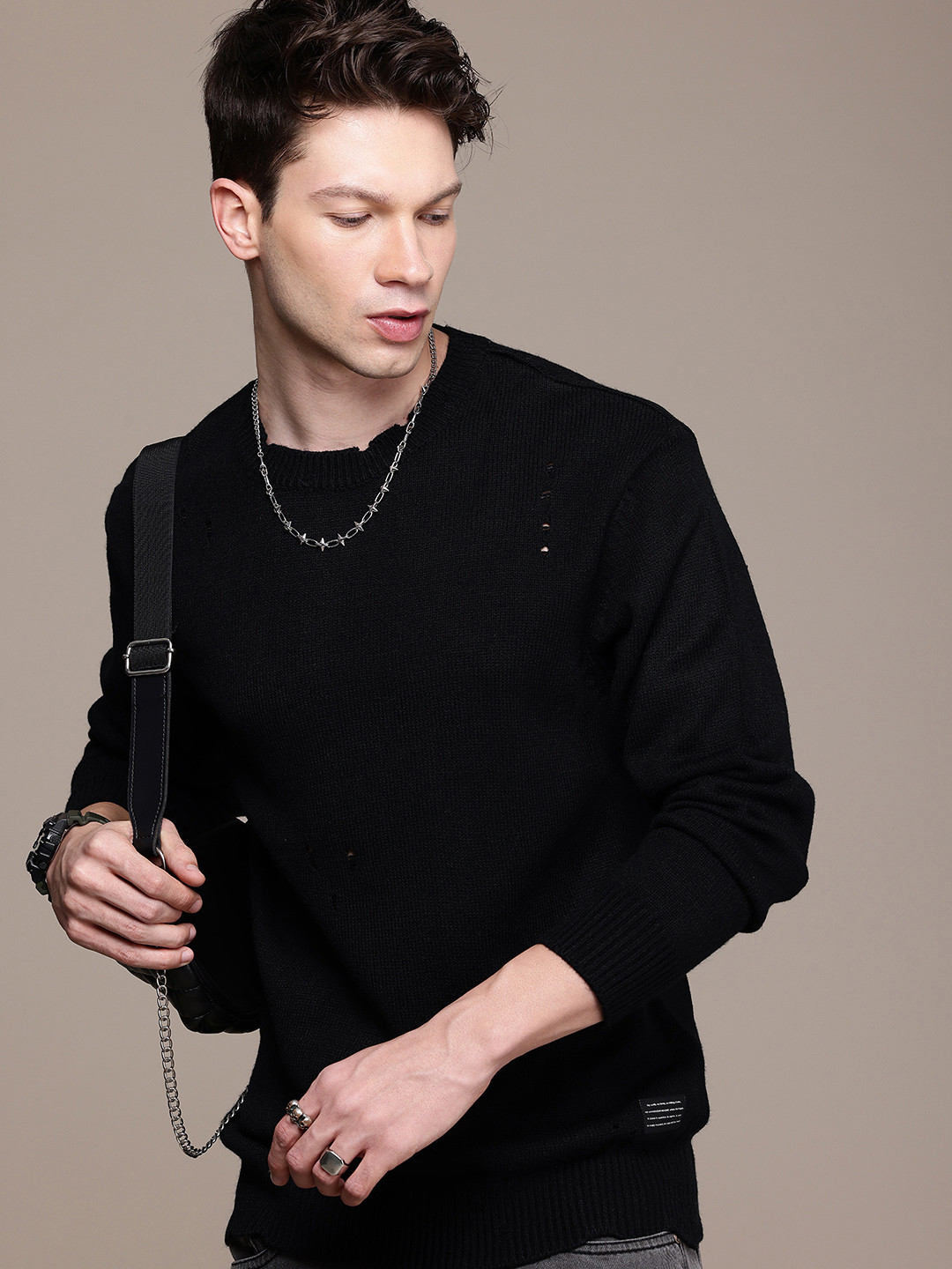 WROGN Cable Knitted Minimal Distressed Pullover