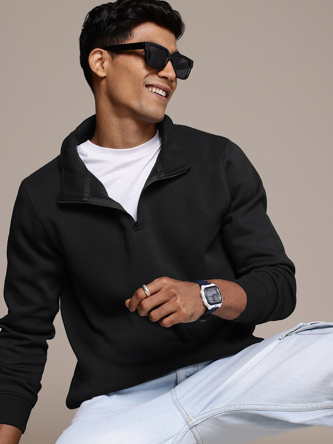 WROGN Mock Collar Half Zipper Pullover Sweatshirt