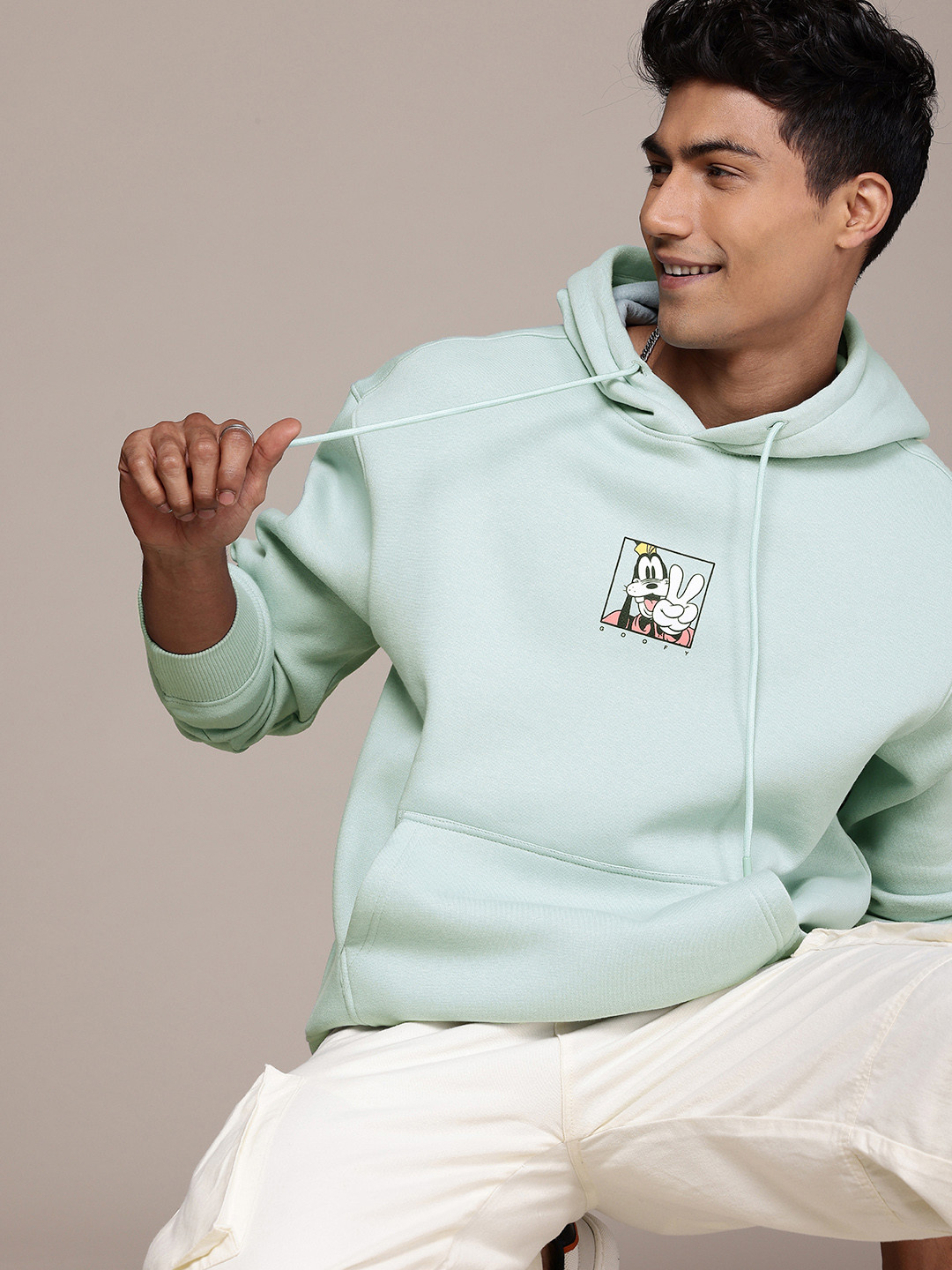 WROGN Goofy Printed Oversized Hooded Pullover Sweatshirt