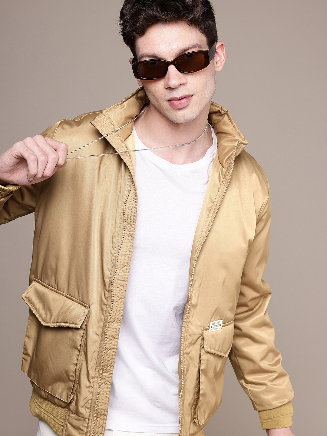 WROGN Mock Collar Convertible Hood Bomber Jacket