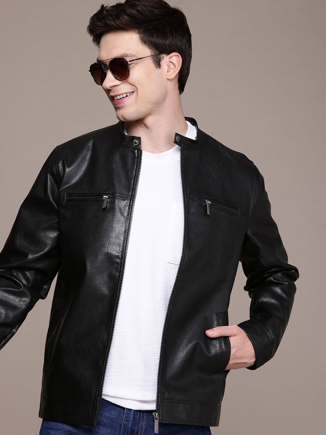 WROGN Band Collar Biker Jacket
