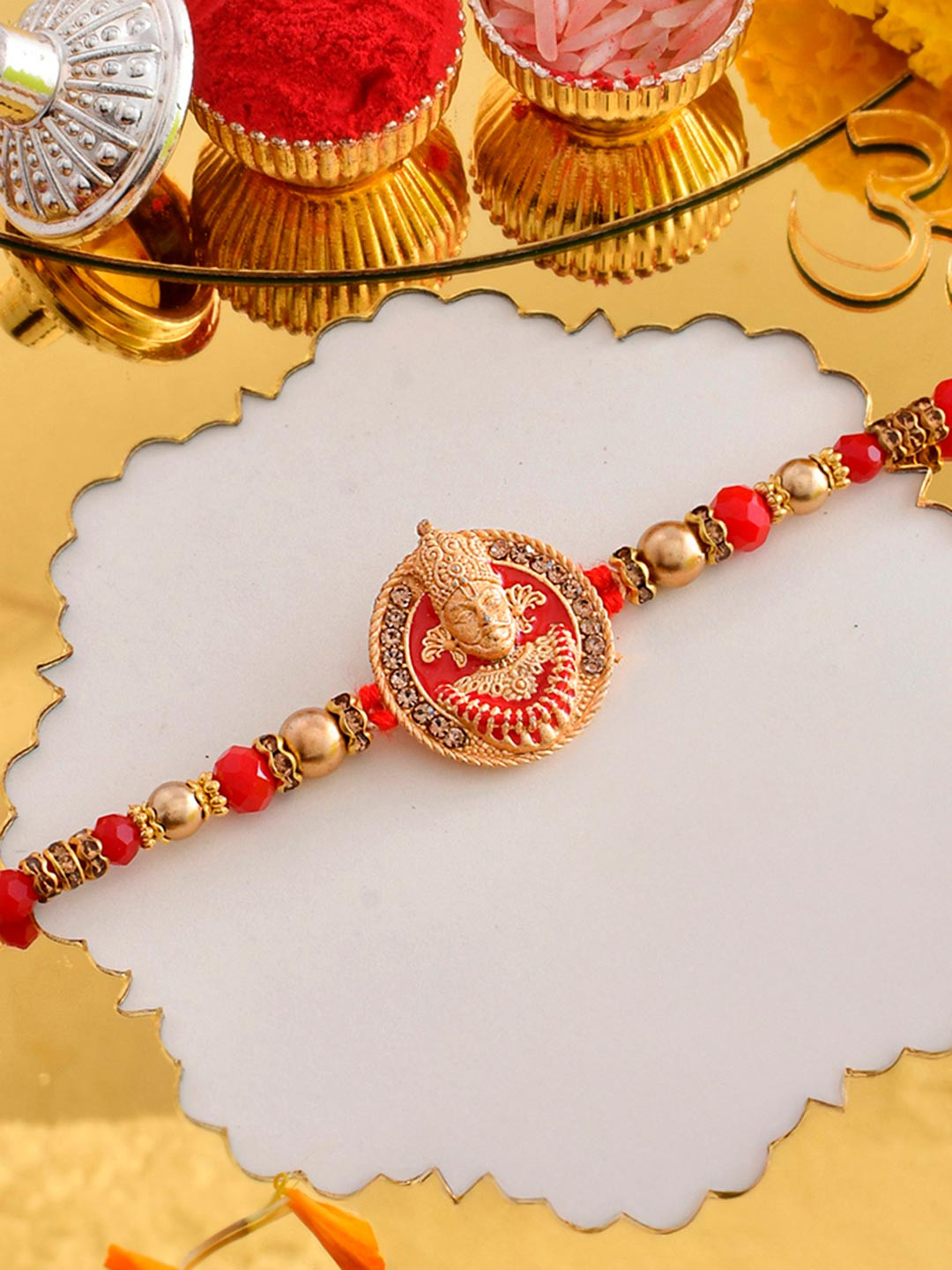 Voylla Men's Divine Motif Ram Red Brother Thread Rakhi