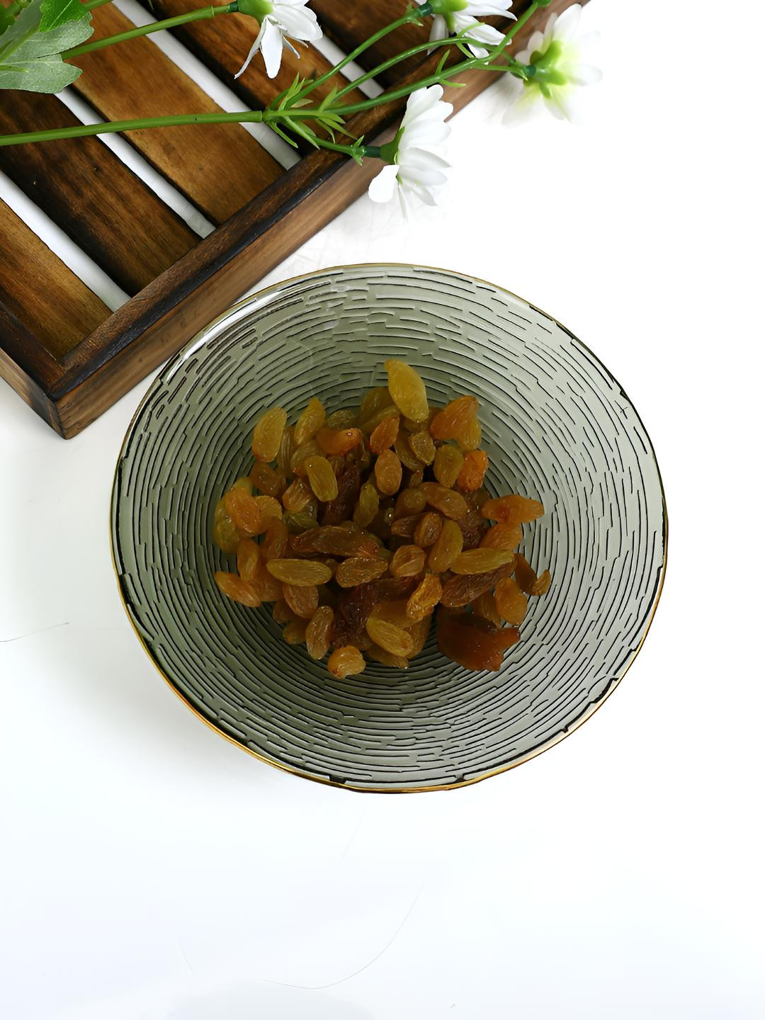 TAYHAA Grey Round Glass Serving Bowl