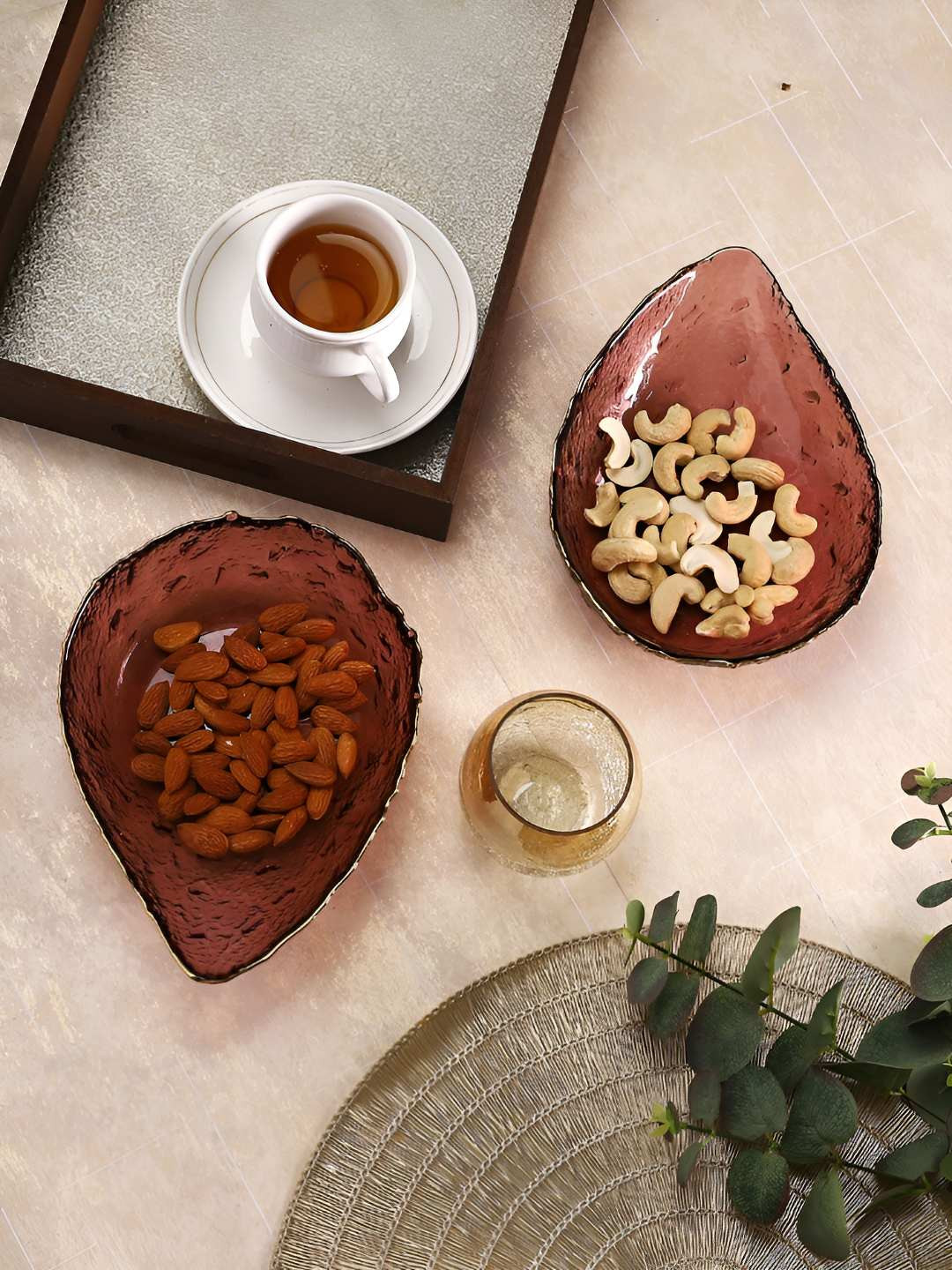TAYHAA Set of 2 Red Almond shaped Serving Bowl