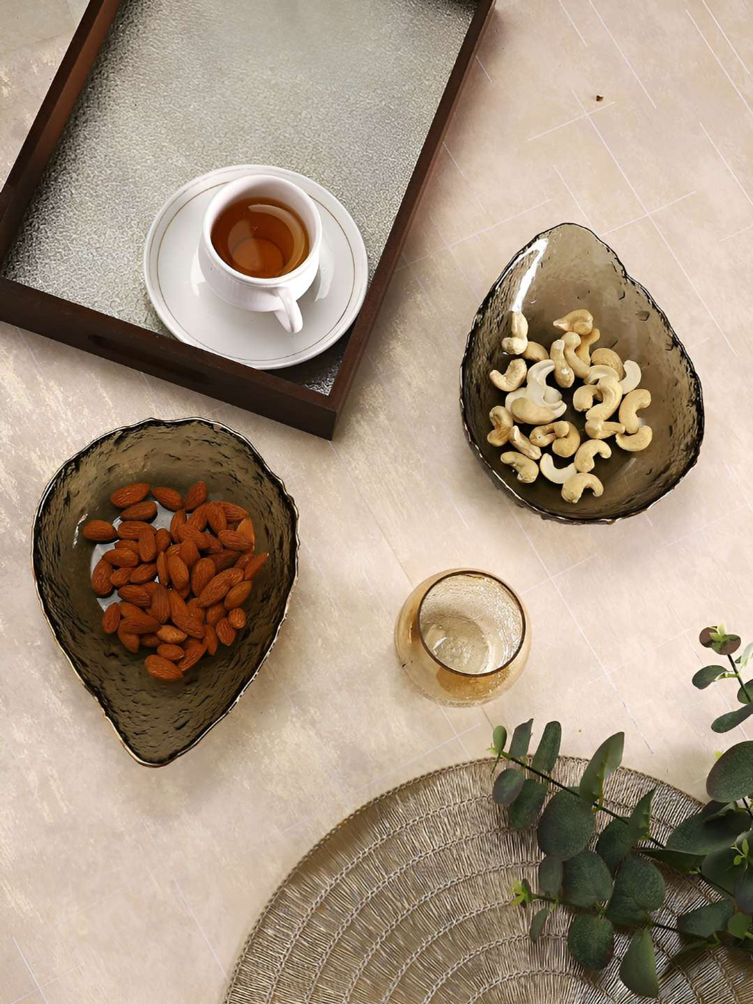 TAYHAA Set of 2 Black Almond shaped Serving Bowl