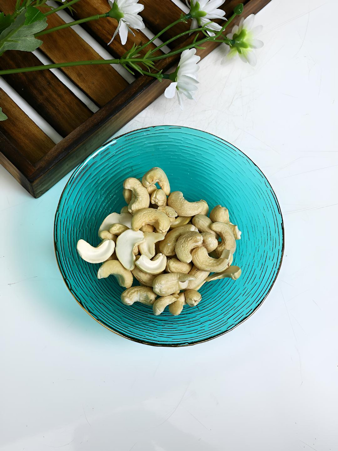 TAYHAA Teal Blue Round Glass Serving Bowl