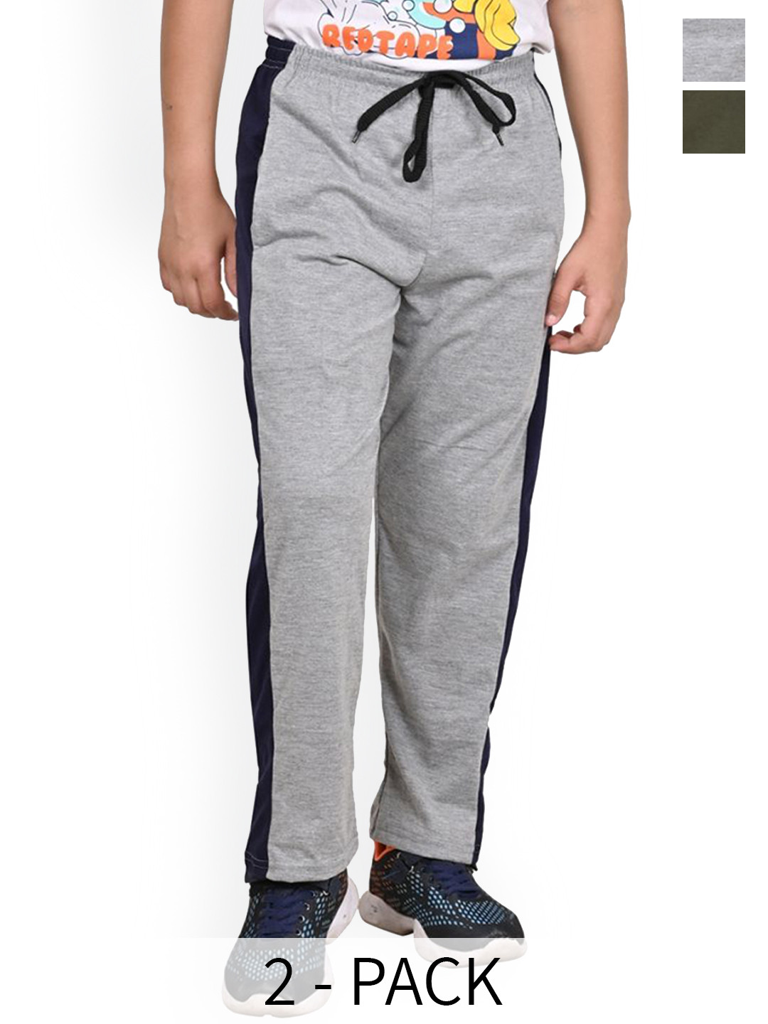 BAESD Boys Pack of 2 Contrasting Side Panel Pure Cotton Regular Lower Track Pant