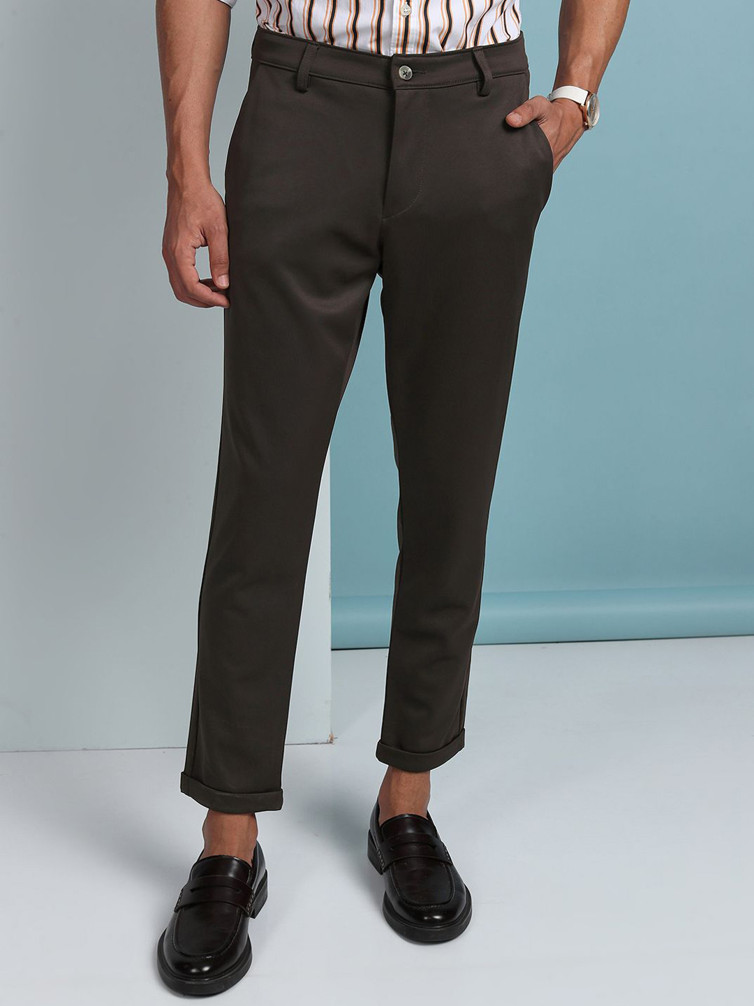 HIGHLANDER Men Knitted Slim Fit Chinos Trouser