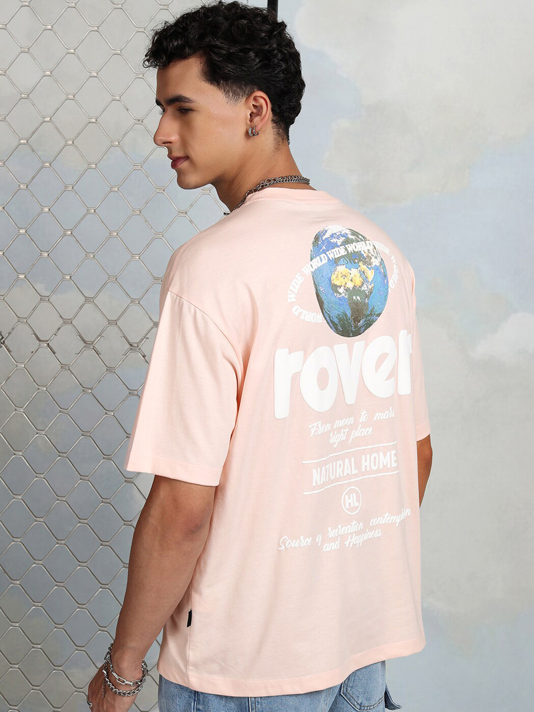 HIGHLANDER Typography Printed Drop-Shoulder Sleeves Relaxed Fit Cotton T-shirt