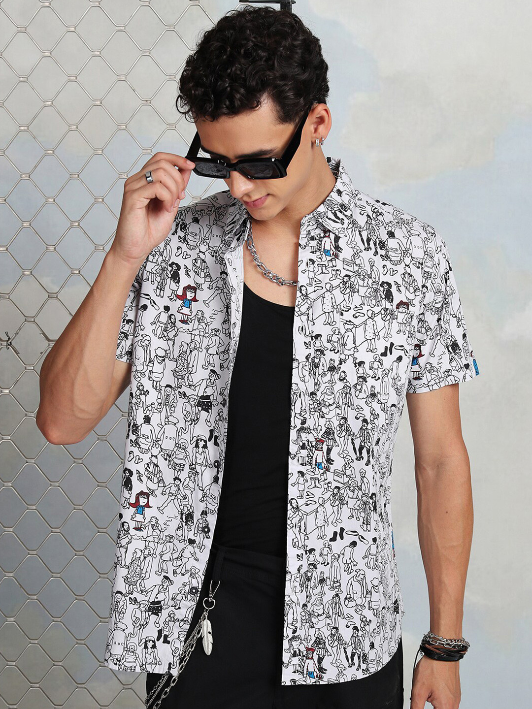 HIGHLANDER Adults-Men Regular Collar Half Sleeve Striper Shirt