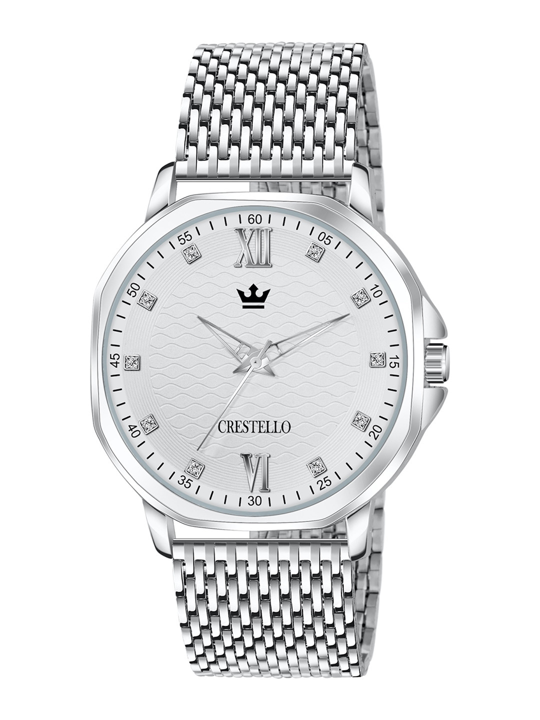 CRESTELLO Men Stainless Steel Textured Straps Analogue Watch CR-G037-WHT-CH