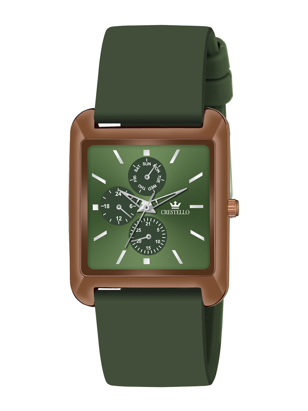 CRESTELLO Men Embellished Dial Bracelet Style Silicone Strap Analogue Watch CR-G032SLC-GRN