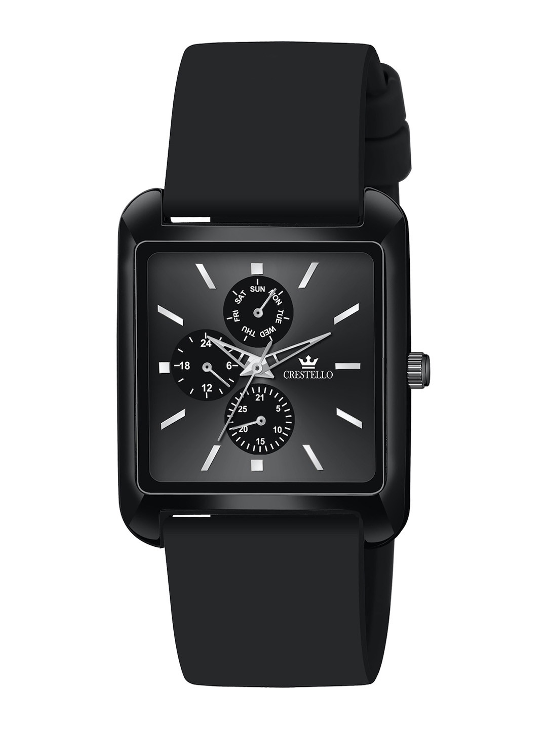 CRESTELLO Men Bracelet Style Silicone Straps Analogue Watch CR-G032SLC-BLACK