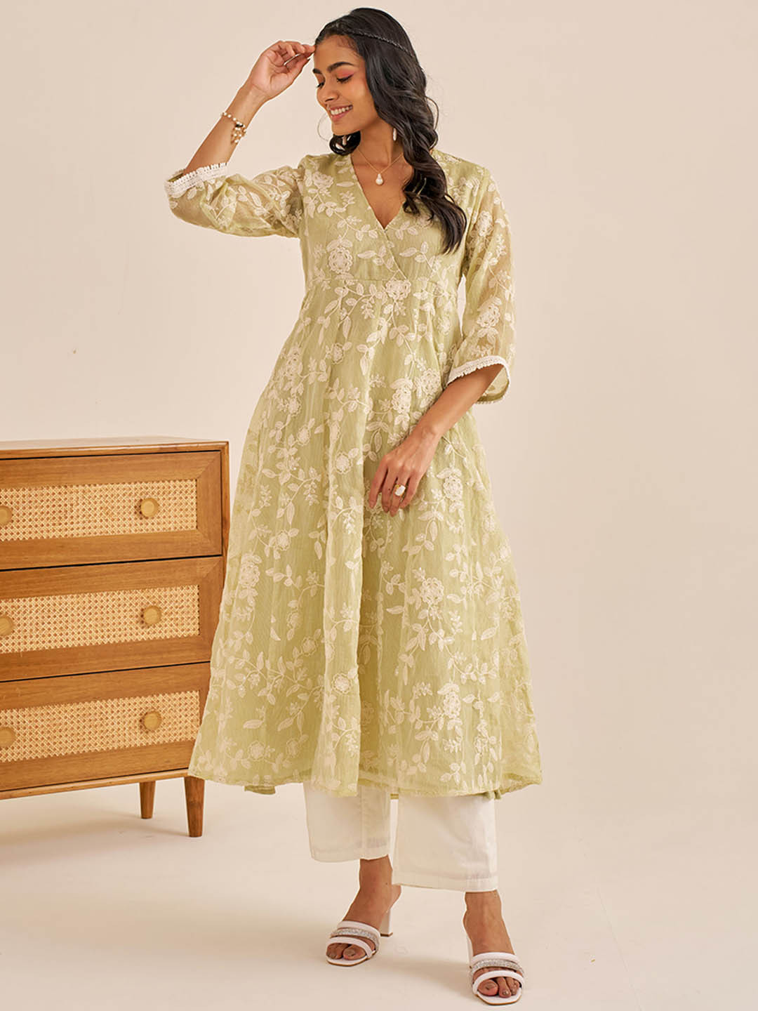 Alaya By Stage3 Ethnic Motifs Embroidered Thread Work Pure Cotton Anarkali Kurta & Trouser