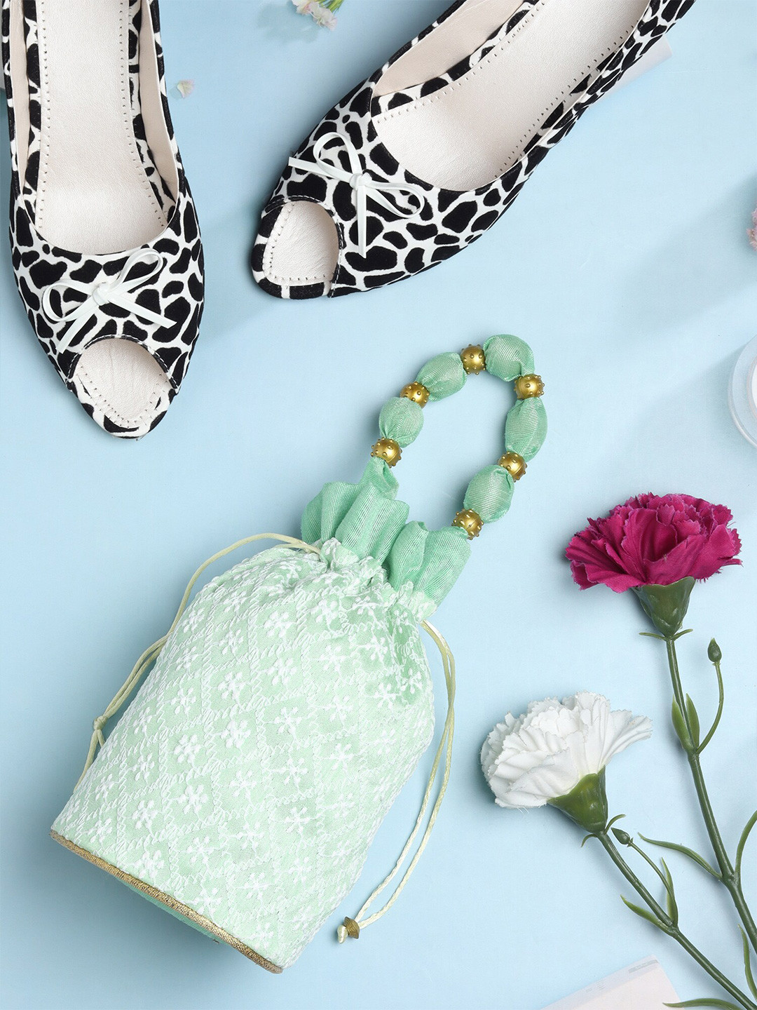 LIKAA Pack of 2 Chikankari Embroidery Work Potli