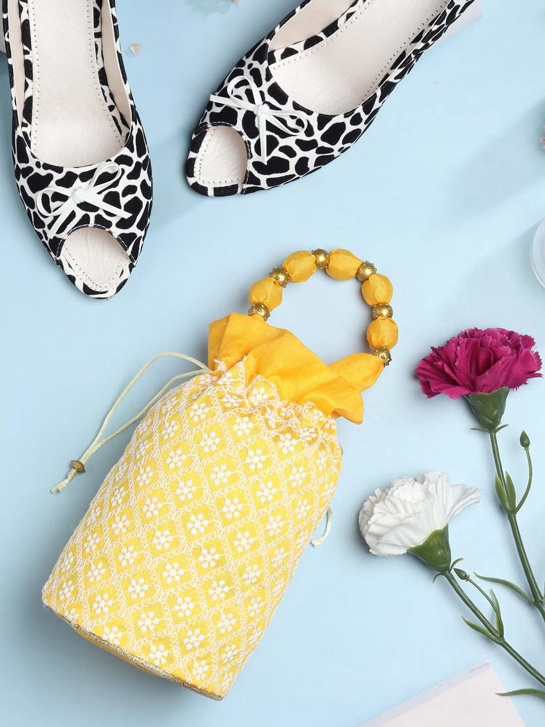 LIKAA  Pack of 2 Chikankari Embroidery Work Potli