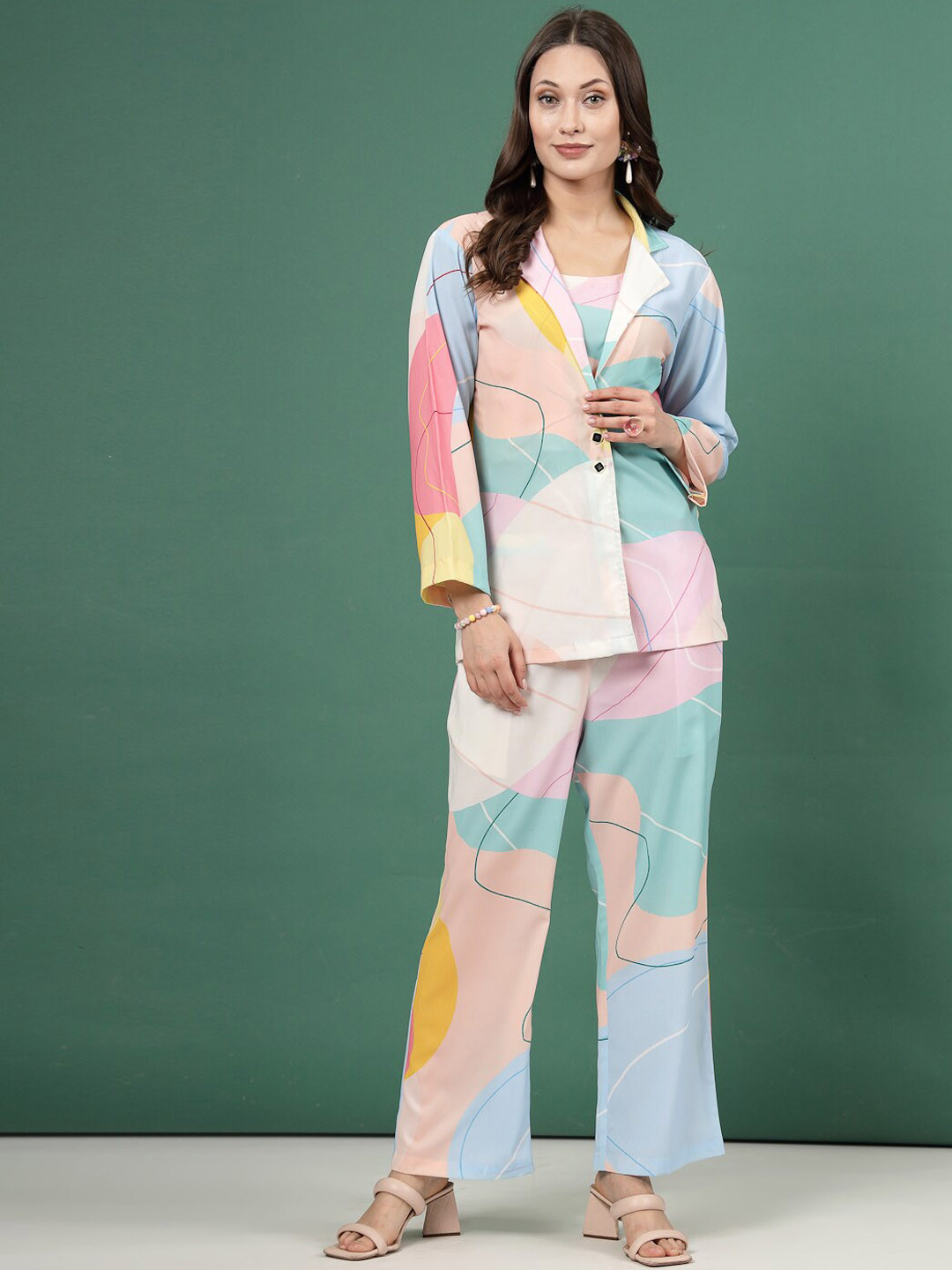 Clora Creation Women Abstract Digital Printed Three Piece Blazer Co-Ord set