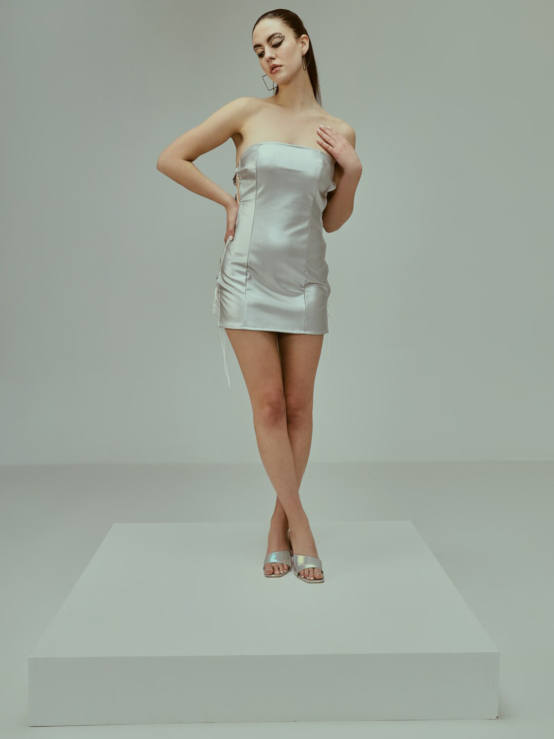 TANDUL Off-Shoulder Leather Sheath Dress