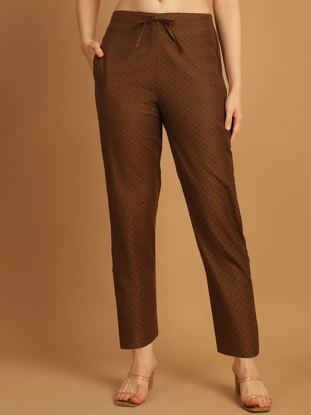 Aarsha Women Geometric Self Design Mid-Rise Cotton Peg Trouser