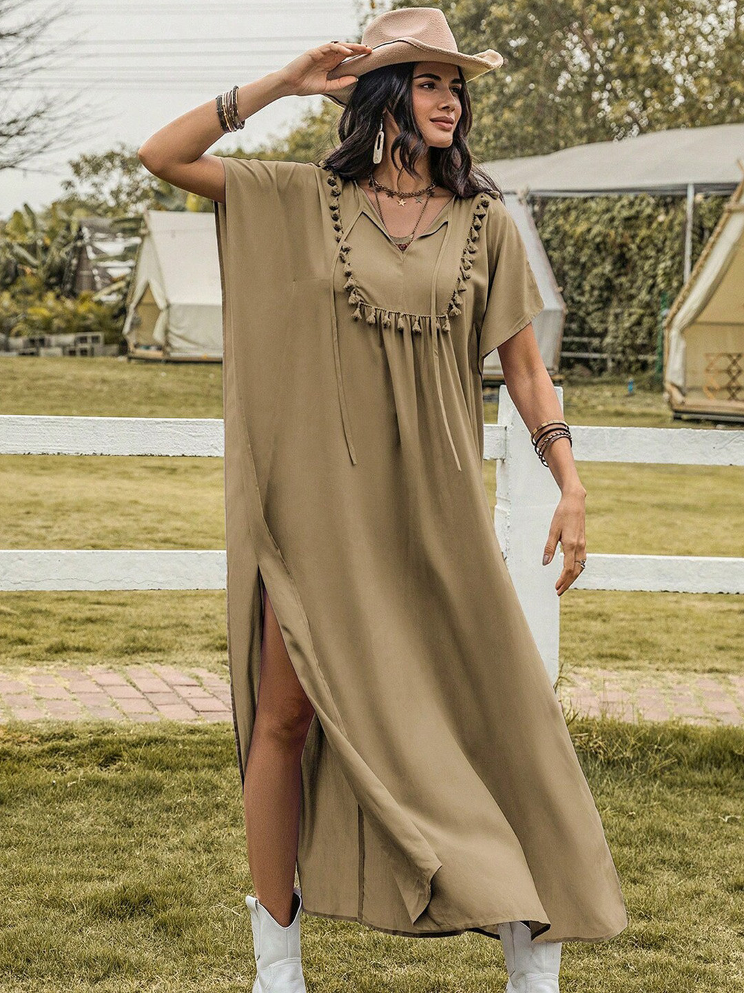 JC Mode Tie Up Neck Extended Maxi Dress