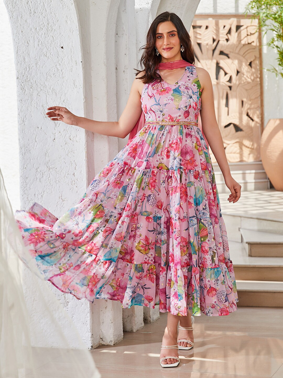 Buy Biba Floral Printed Maxi Dress With Belt Dupatta Ethnic Dresses for Women 29586176 Myntra