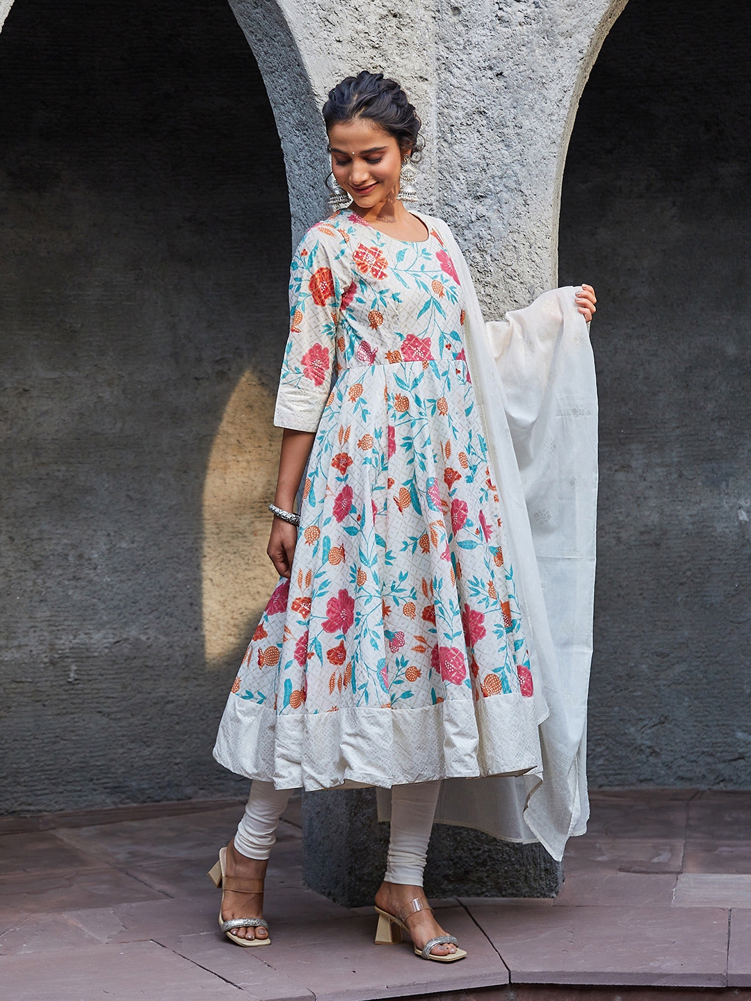Buy Biba Women Floral Pure Cotton Anarkali Kurta with Churidar Dupatta Kurta Sets for Women 29586430 Myntra