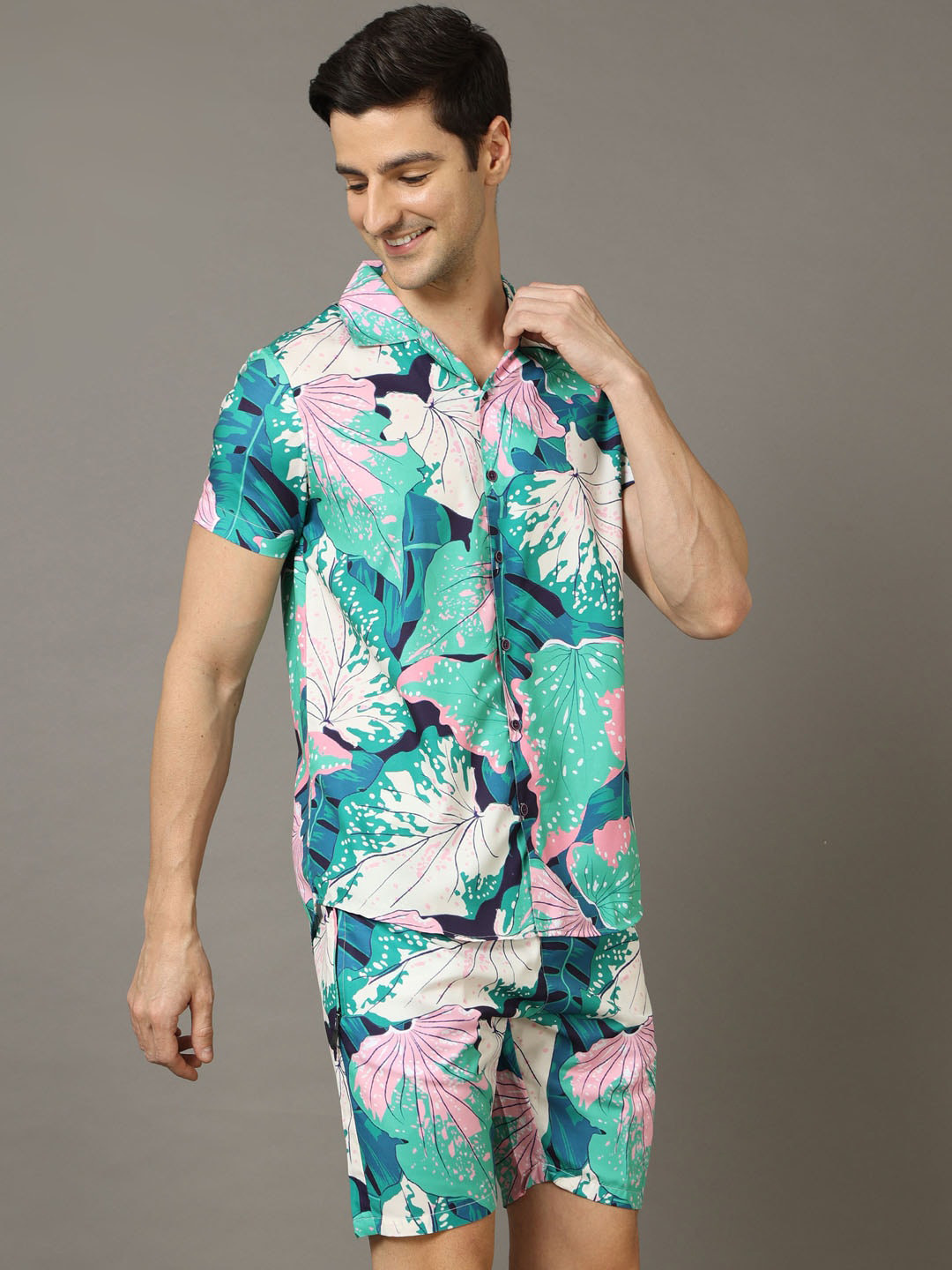 Bushirt Leaflet Printed Shirt With Shorts Co-Ords