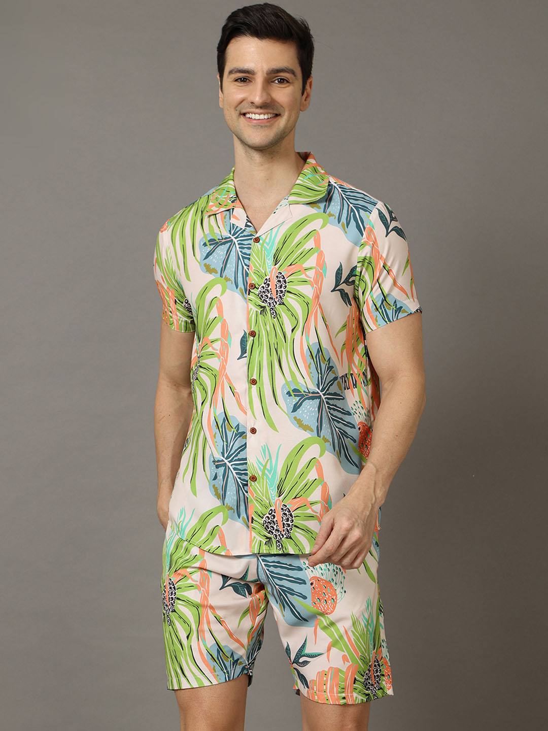 Bushirt Shirt Collar Neck Shirt & Flared Shorts Co-Ords