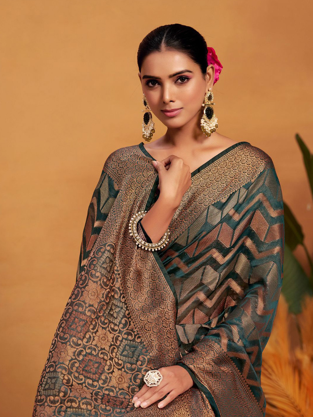 KALINI Woven Banarasi Organza Silk Saree with Blouse Piece