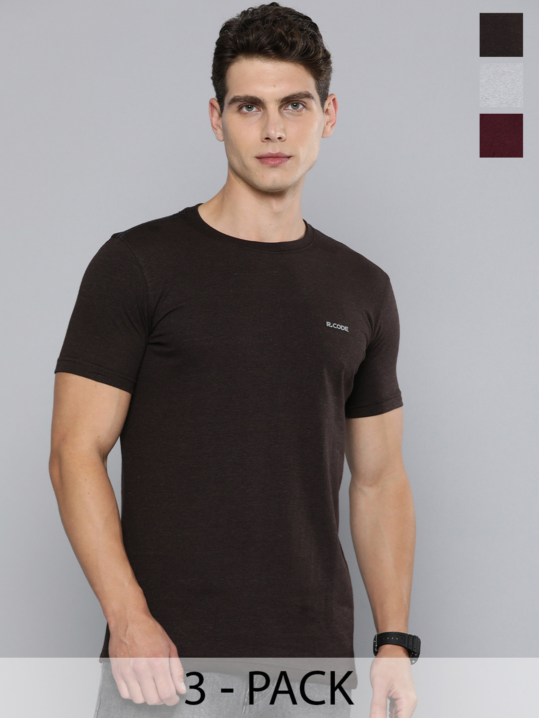 R.Code by The Roadster Life Co. Pack Of 3 Men Round Neck Short Sleeves Regular Fit Tshirts