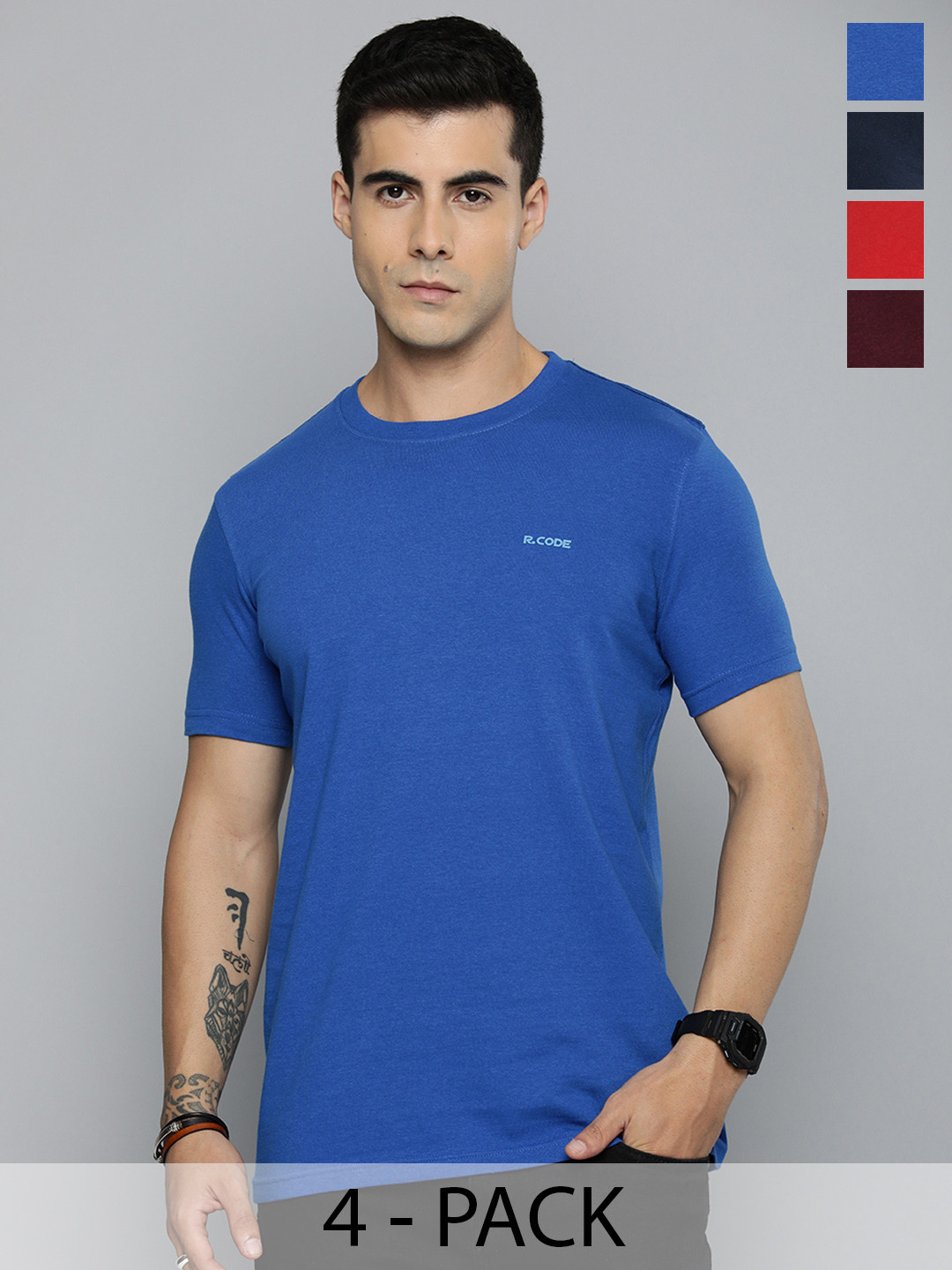 R.Code by The Roadster Life Co. Pack Of 4 Men Round Neck Short Sleeves Regular Fit Tshirts