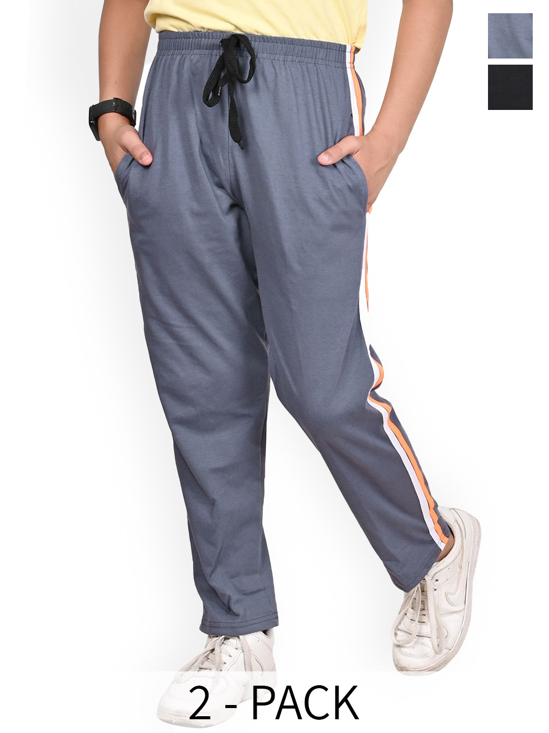 BAESD Boys Pack of 2 Contrasting Double Side Panel Cotton Regular Fit Track Pants