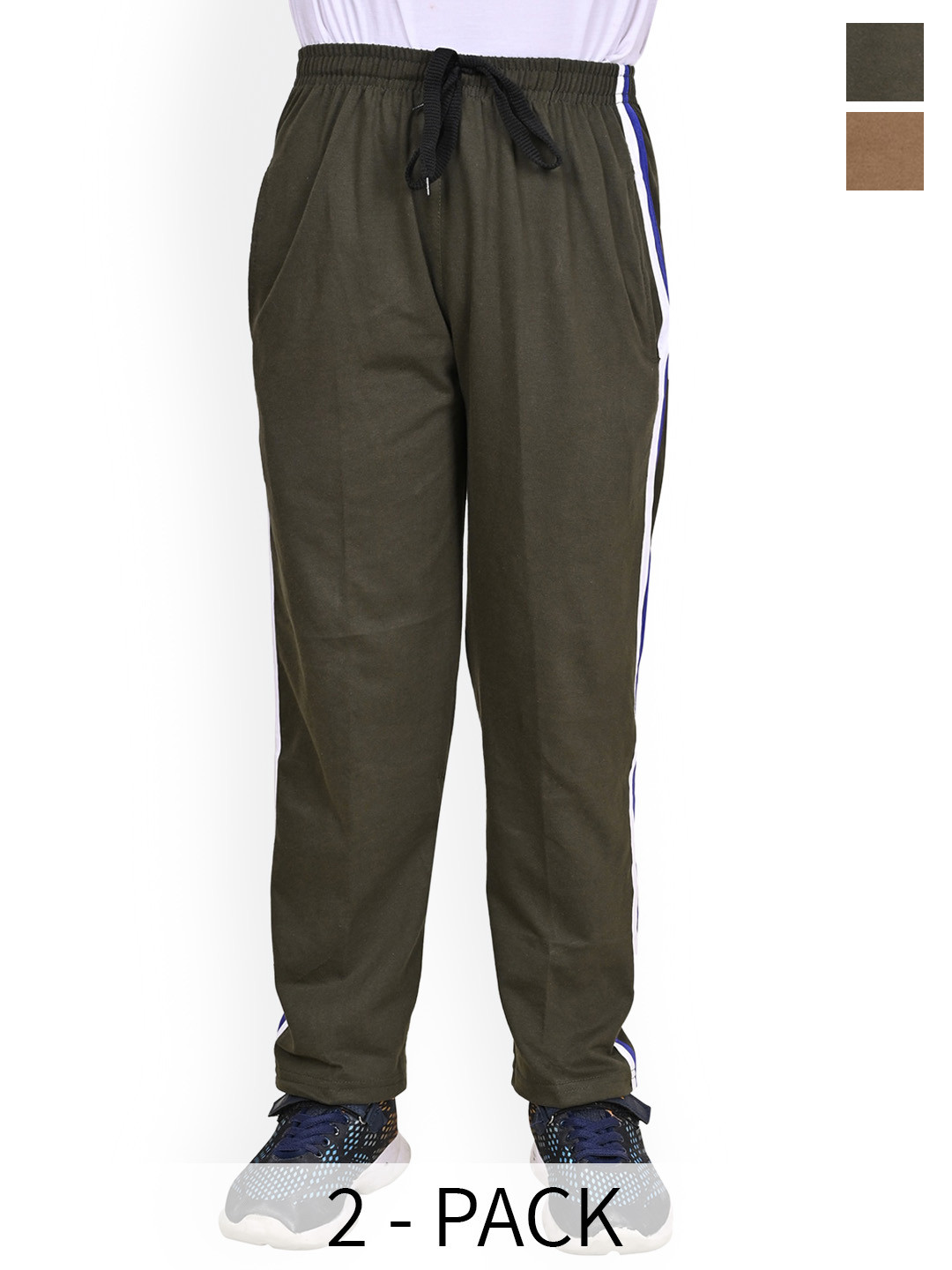 BAESD Boys Pack Of 2 Contrasting Double Side Panel Pure Cotton Regular Lower Track Pants