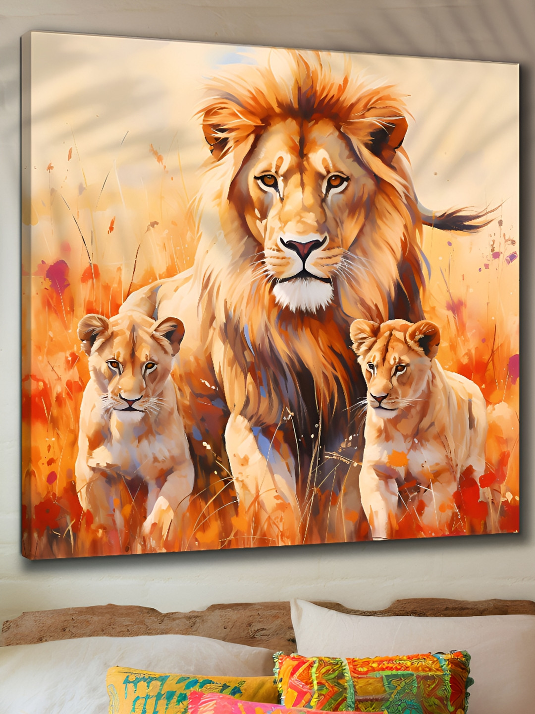 SAF Loin Family Canvas Wall Square Paintings Wall Art-23.9 x 23.9In