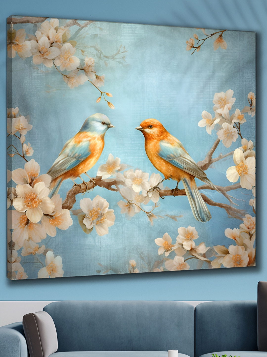 SAF Blue Wood Wall Living Room Square Potrait Paintings Wall Art -24 x 24In