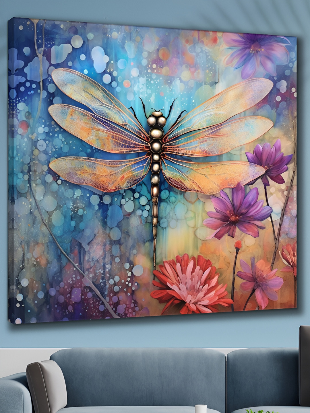 SAF Blue & Orange Wooden Floral And Botanical Wall Painting