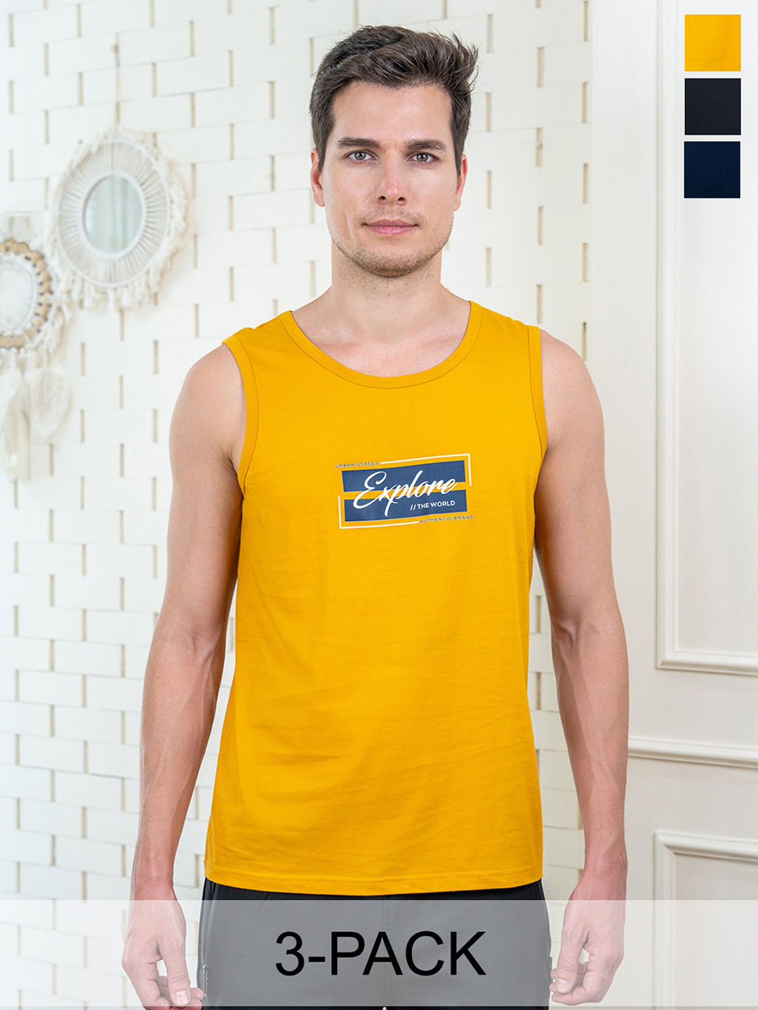 Lux Cozi Pack Of 3 Printed Combed Cotton Lounge T-Shirts