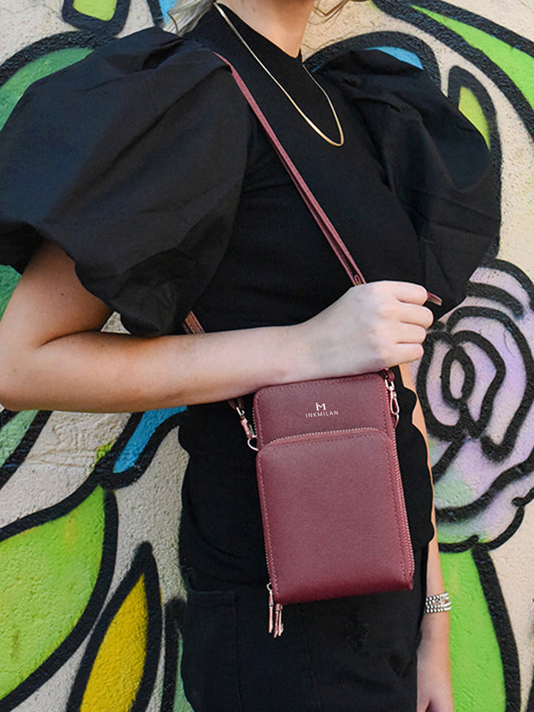 INKMILAN Solid PU Structured Sling Bag