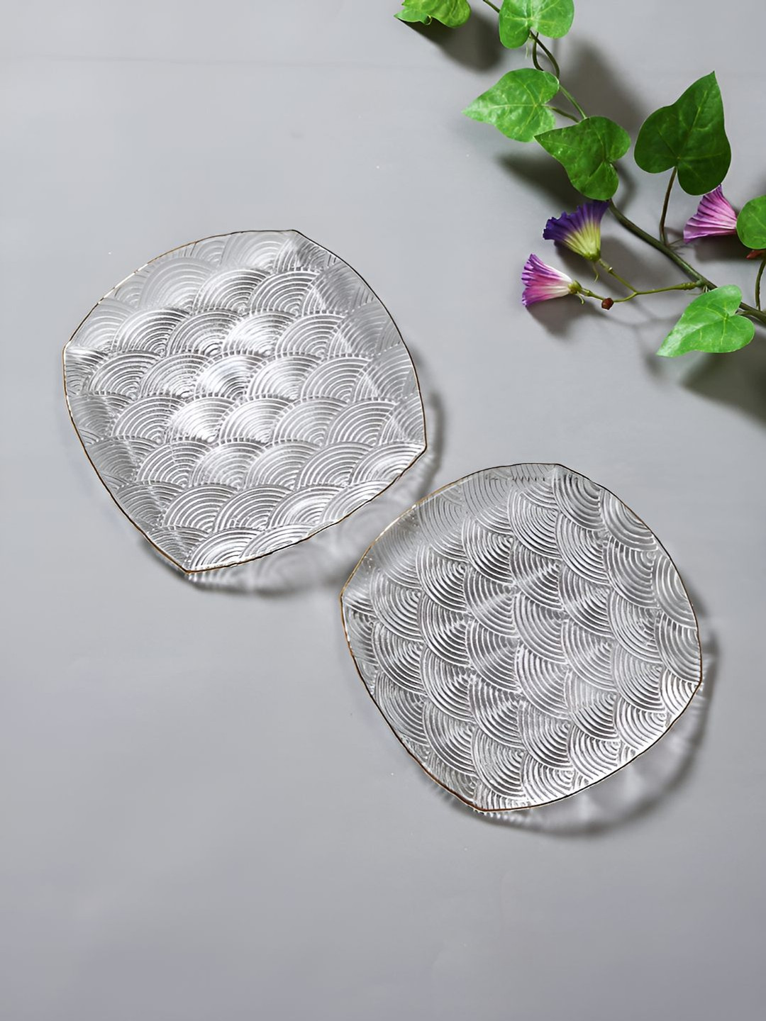 TAYHAA 2-Pcs Transparent Arched Design Square Glass Serving Plates