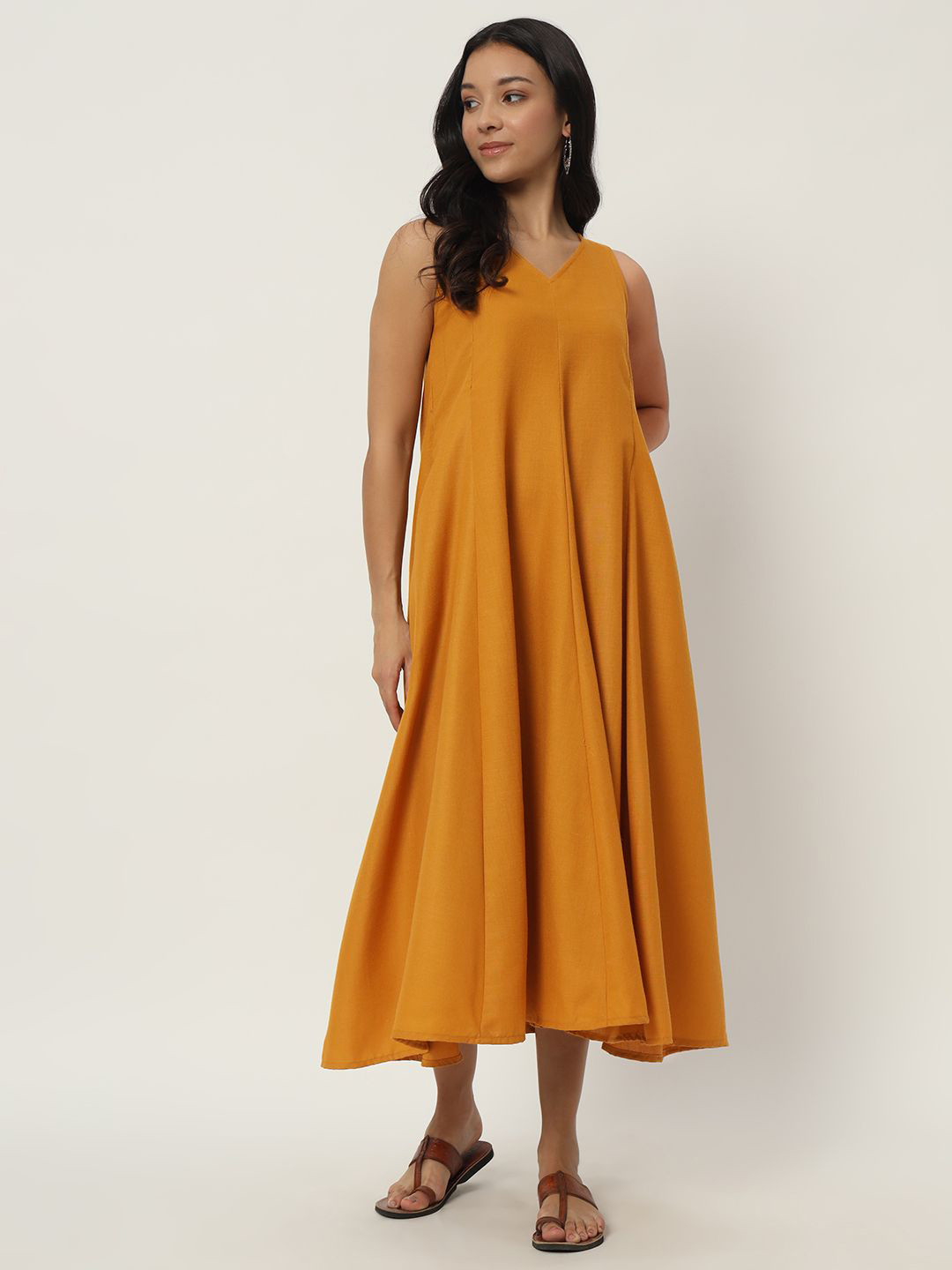 9rasa Cotton Panelled A-Line Midi Dress