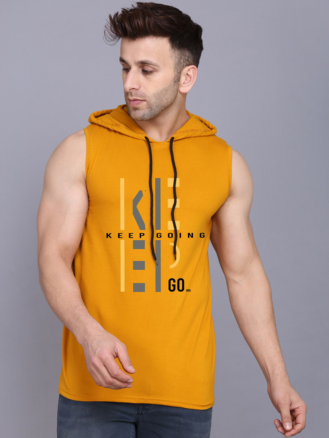 SLOWLORIS Printed Gym Innerwear Vests SL28 KEEP MUSTARD