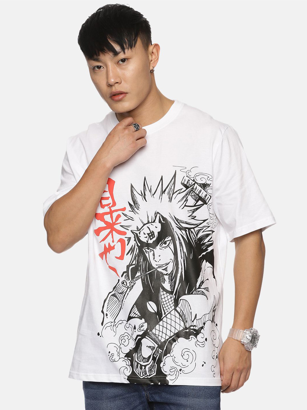 Fans Army Round Neck Short Sleeves Anime Printed Oversized Cotton T-shirt