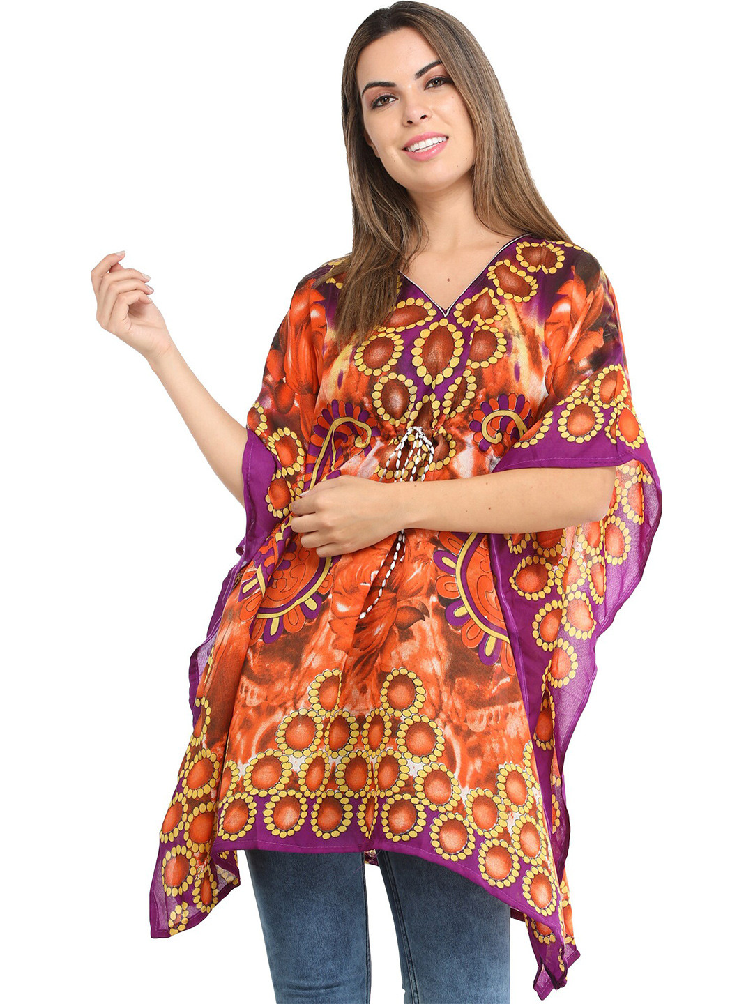 Exotic India Geometric Printed Kaftan Dress