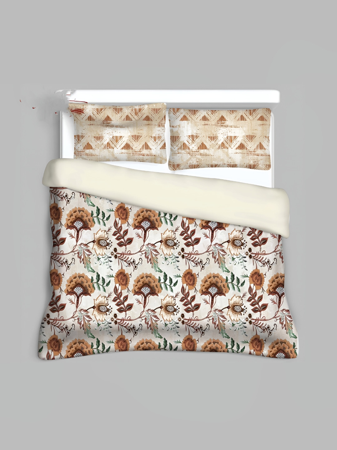 Signature Off White Floral Cotton 210 TC Queen Fine Bedsheet with 2 Pillow Covers-89 x 98 inches