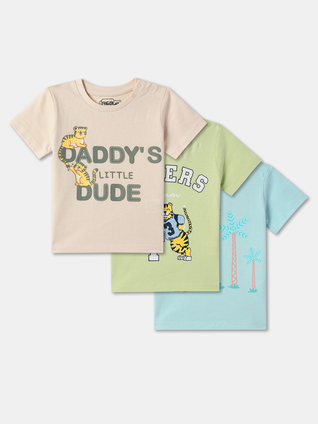 R&B Boys Pack Of 3 Printed Round Neck T-shirts