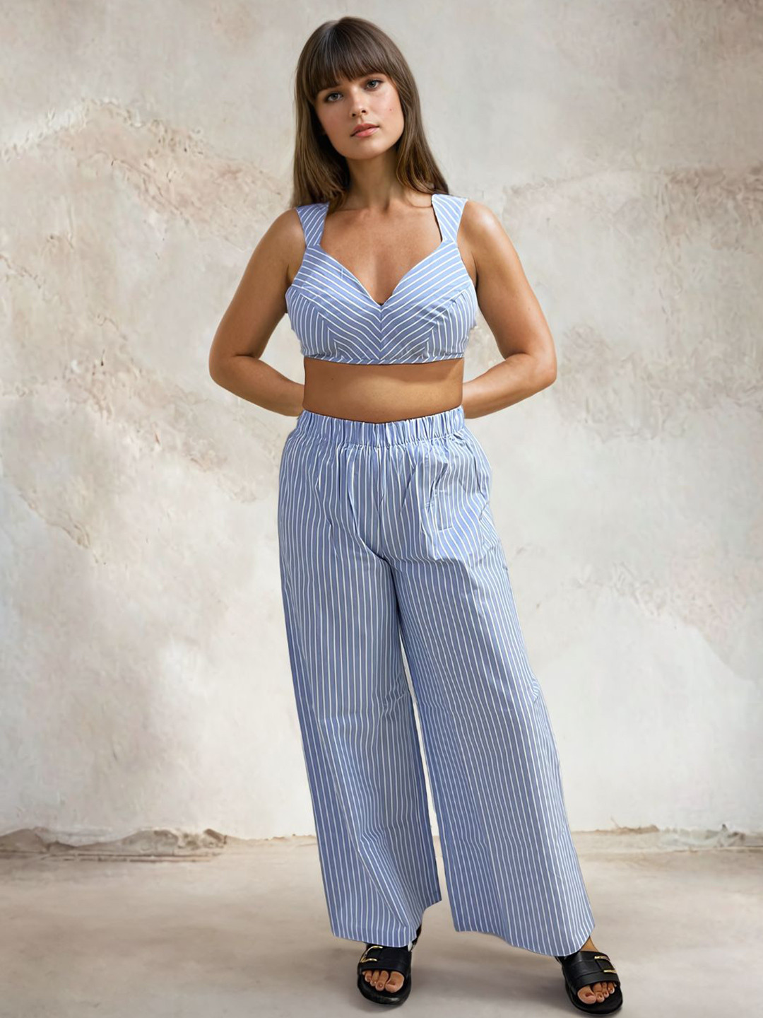 PEACH & PANDA Striped Cotton Bralette Top