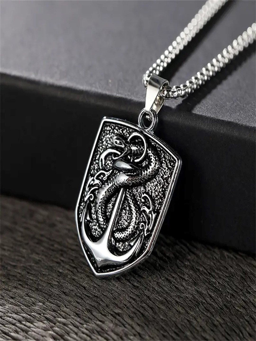 VIEN Unisex Silver Plated & Snake Shield Anchor Charm  Pendant with chain