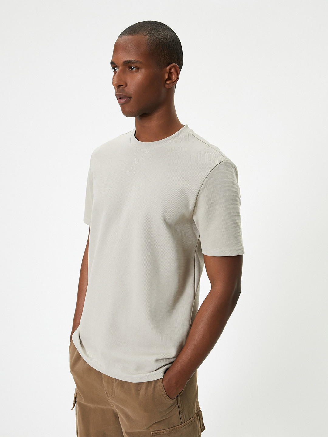 Koton Grey Round Neck Cotton T-shirt