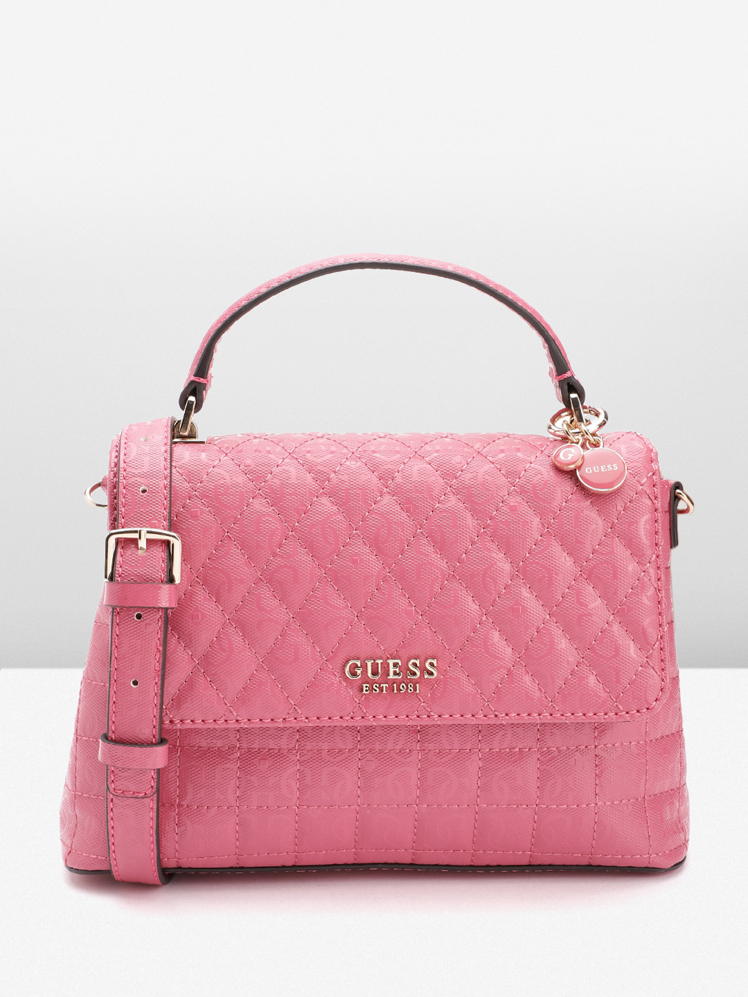 GUESS Quilted PU Structured Satchel with One Handle