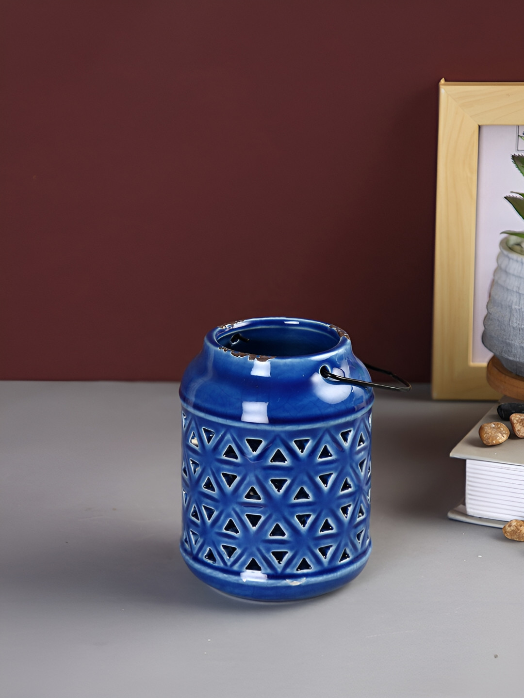 Aura Blue & Black Ceramic Candle Holder